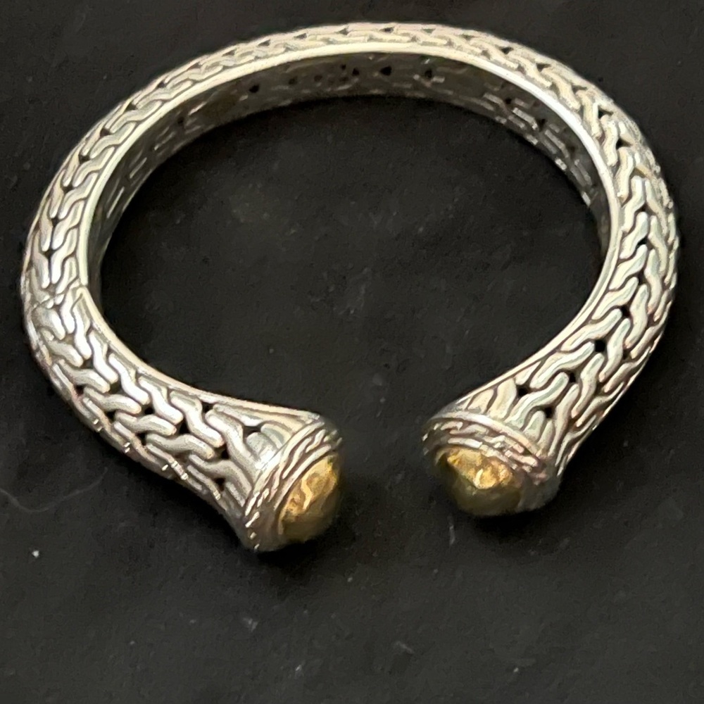 Authentic John Hardy Palu Kick Cuff Bracelet in Sterling Silver and 22K Gold